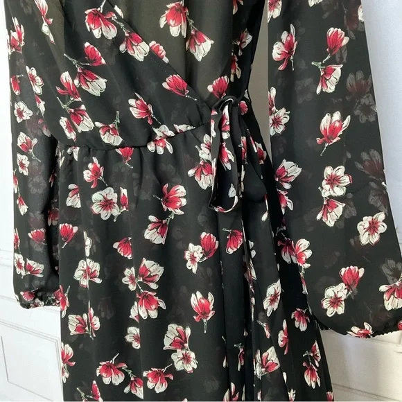 Lark & Ro Black Semi Sheer Long Sleeve Side Tie Wrap Dress Flirty & Flowing Sm - Picture 4 of 8